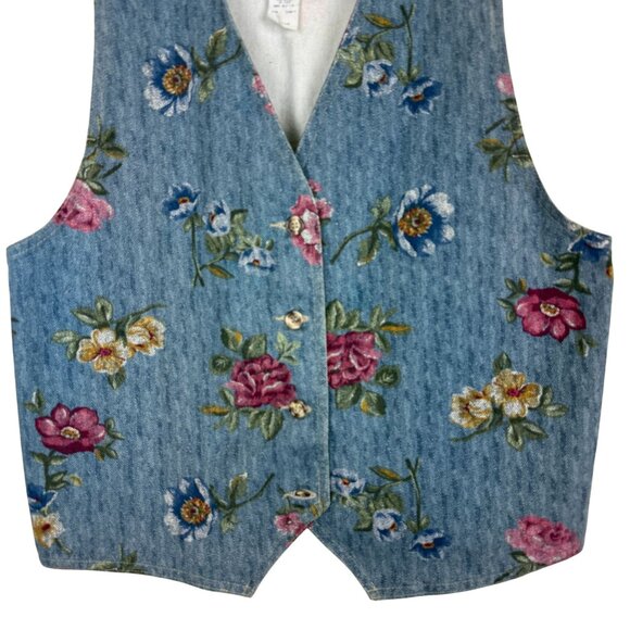 Christopher & Banks Floral Denim Vest Medium Vtg 90s USA Cotton Cottagecore - Picture 3 of 10